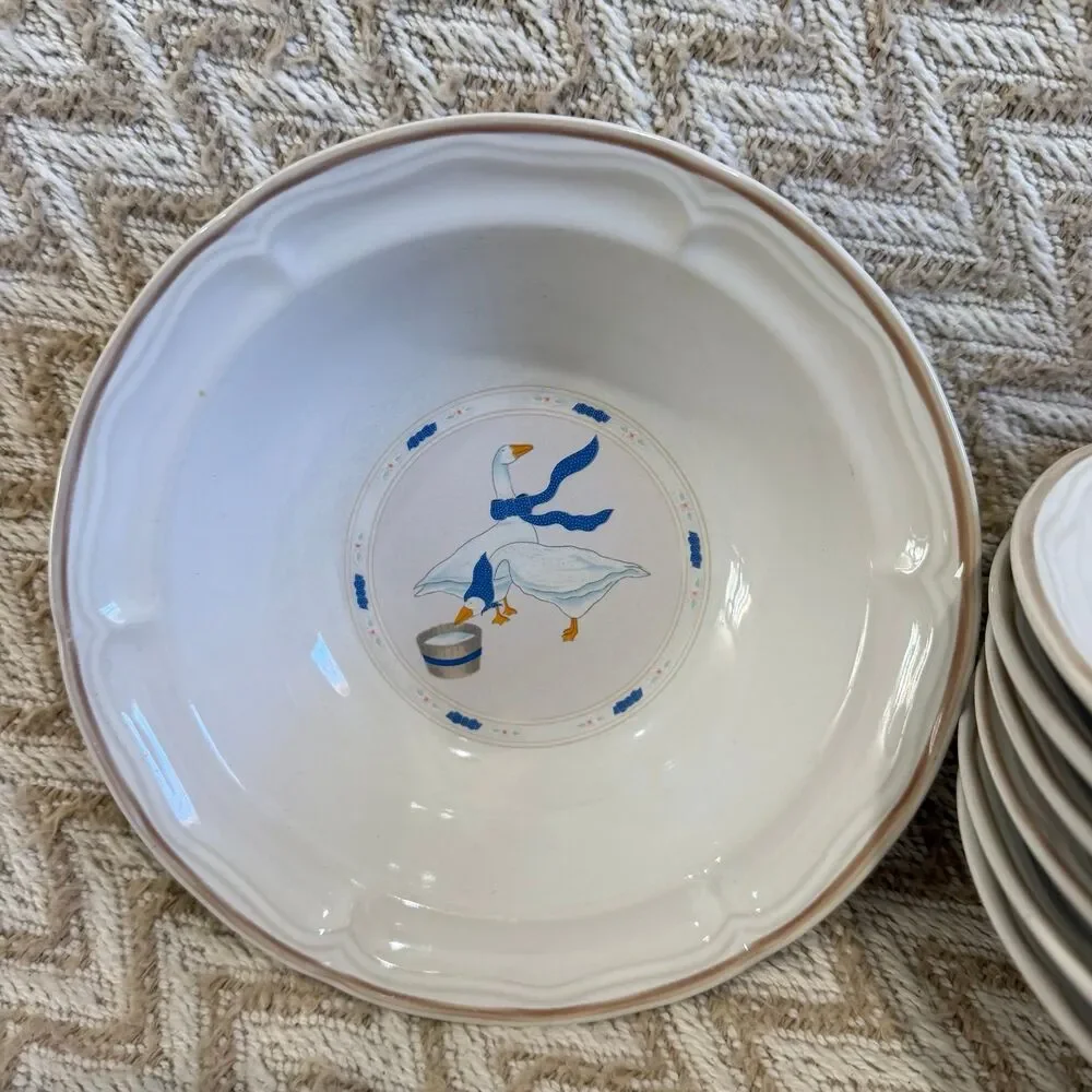 Vintage 1987 Newcor Stoneware Countryside Goose Cereal Soup Bowls Set of 7